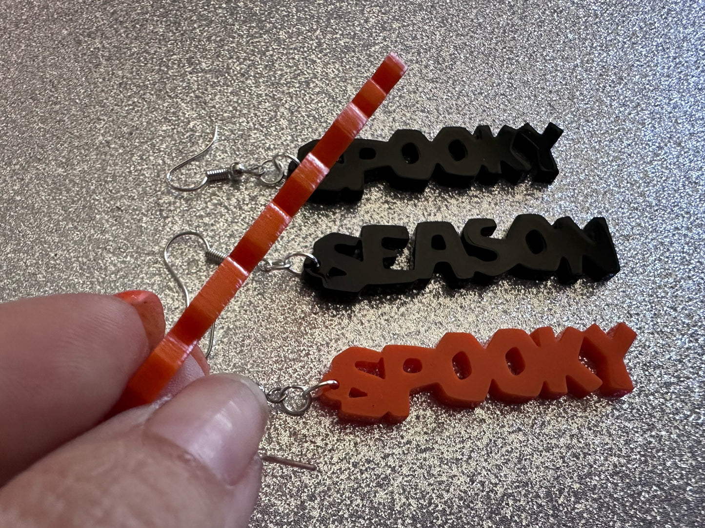 Spooky Season Earrings: Laser Cut Acrylic Halloween Text, Black, Orange, Scary, Spooktastic, Best Gifts for Her/Him/Them