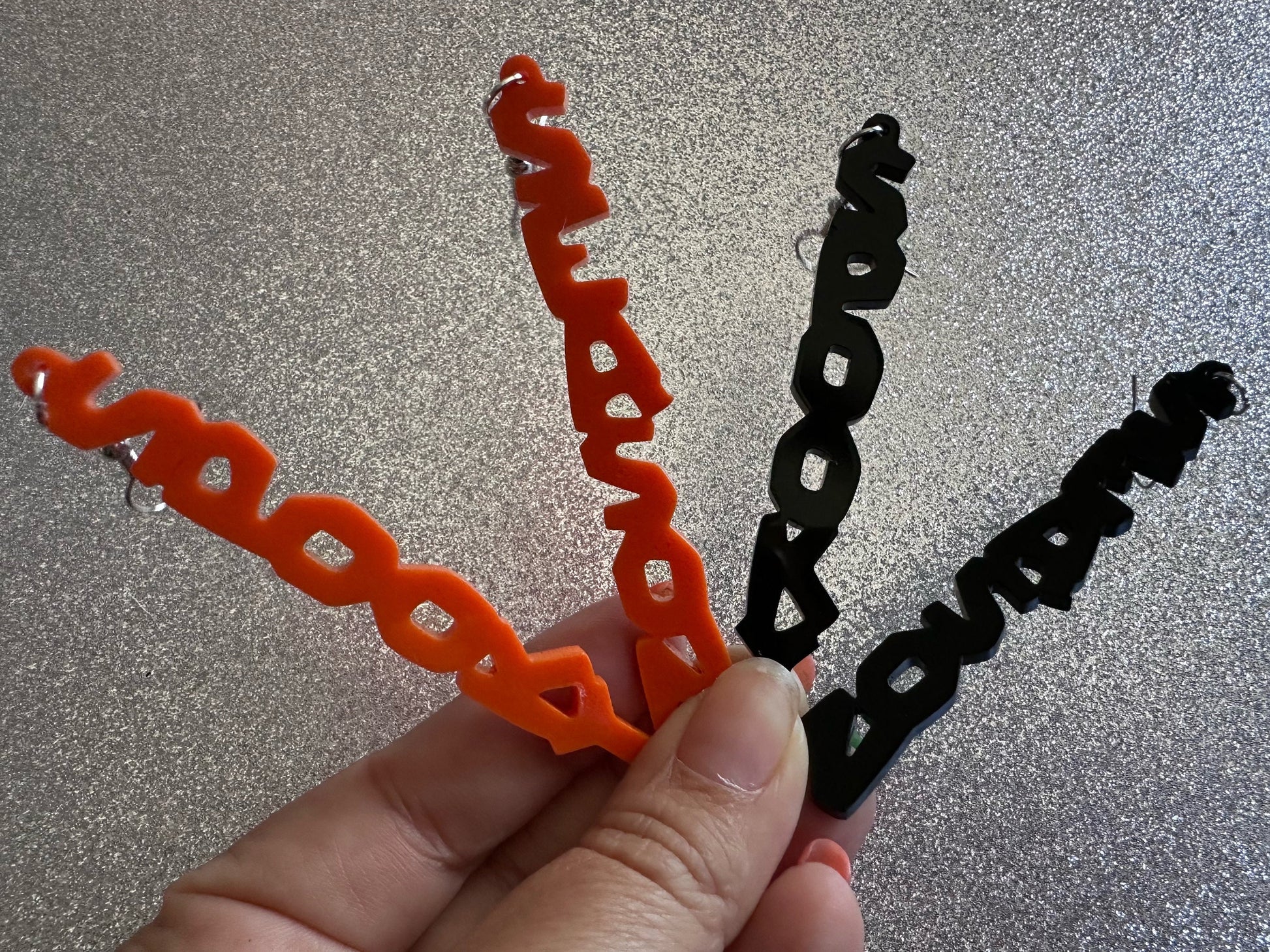 Spooky Season Earrings: Laser Cut Acrylic Halloween Text, Black, Orange, Scary, Spooktastic, Best Gifts for Her/Him/Them