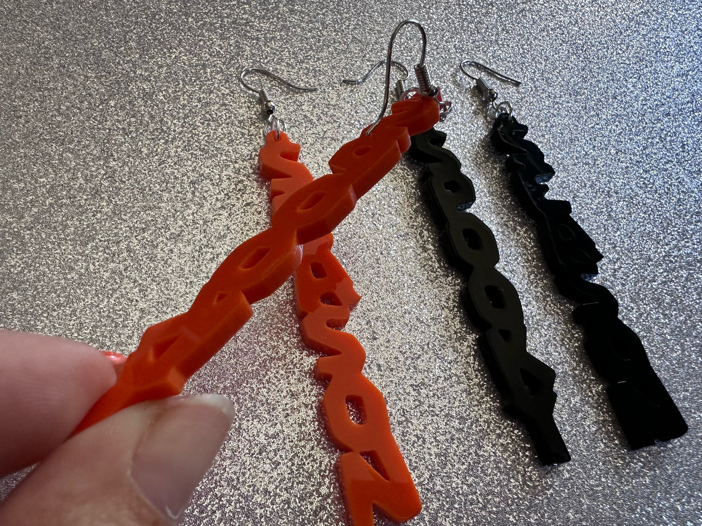 Spooky Season Earrings: Laser Cut Acrylic Halloween Text, Black, Orange, Scary, Spooktastic, Best Gifts for Her/Him/Them