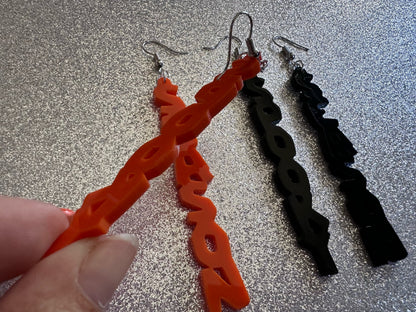 Spooky Season Earrings: Laser Cut Acrylic Halloween Text, Black, Orange, Scary, Spooktastic, Best Gifts for Her/Him/Them