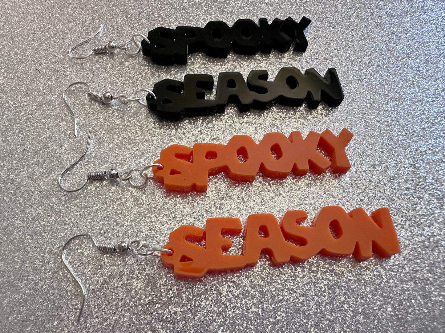 Spooky Season Earrings: Laser Cut Acrylic Halloween Text, Black, Orange, Scary, Spooktastic, Best Gifts for Her/Him/Them