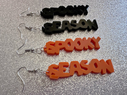 Spooky Season Earrings: Laser Cut Acrylic Halloween Text, Black, Orange, Scary, Spooktastic, Best Gifts for Her/Him/Them