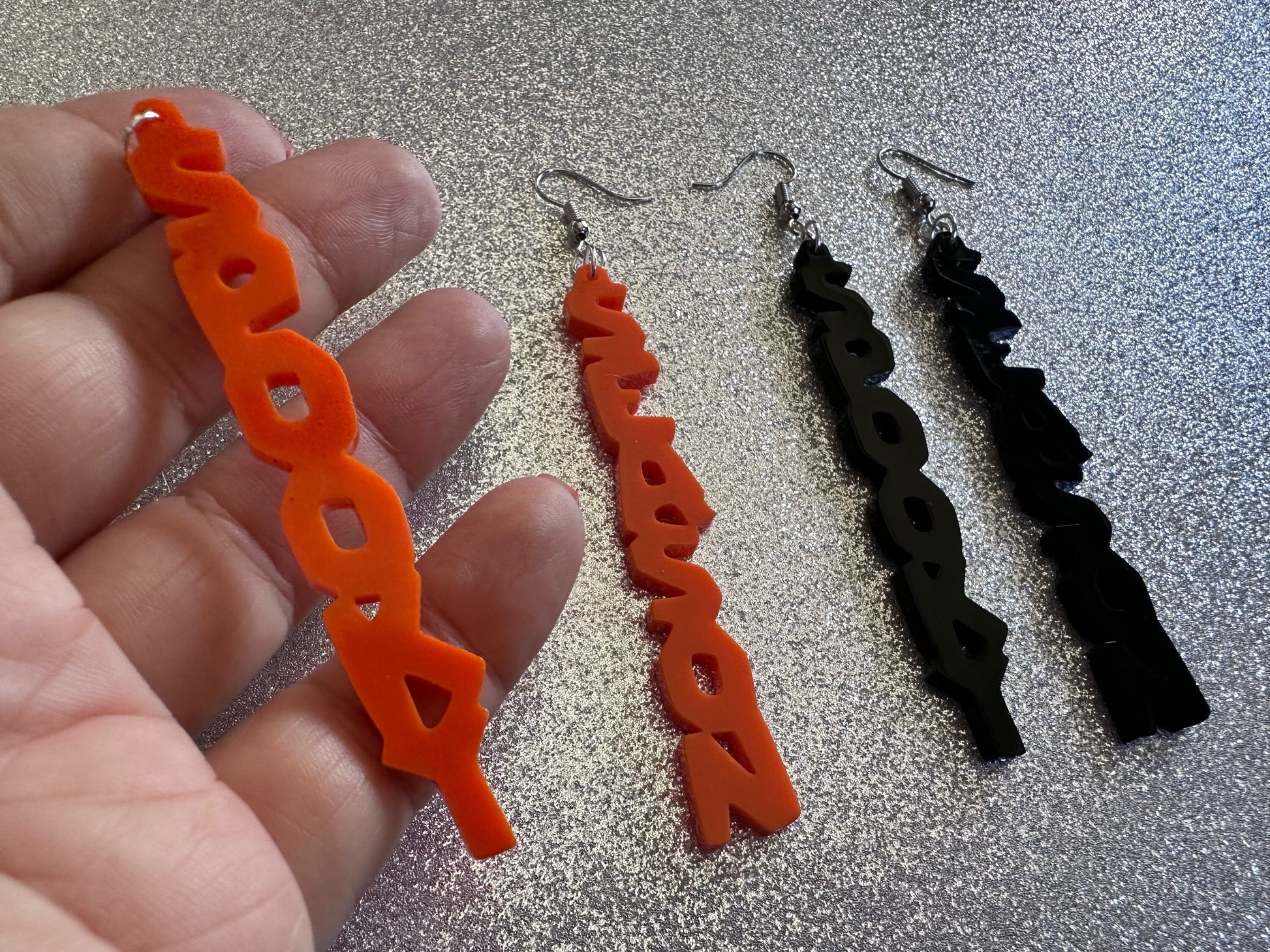 Spooky Season Earrings: Laser Cut Acrylic Halloween Text, Black, Orange, Scary, Spooktastic, Best Gifts for Her/Him/Them