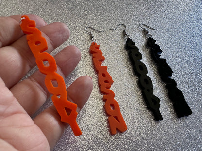 Spooky Season Earrings: Laser Cut Acrylic Halloween Text, Black, Orange, Scary, Spooktastic, Best Gifts for Her/Him/Them
