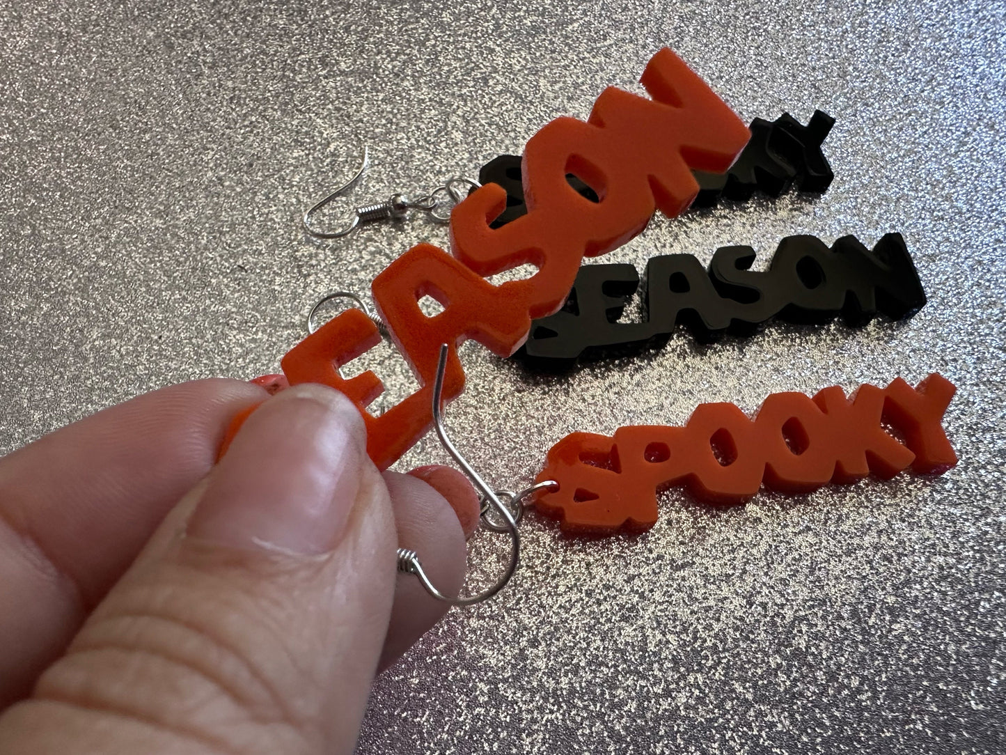 Spooky Season Earrings: Laser Cut Acrylic Halloween Text, Black, Orange, Scary, Spooktastic, Best Gifts for Her/Him/Them