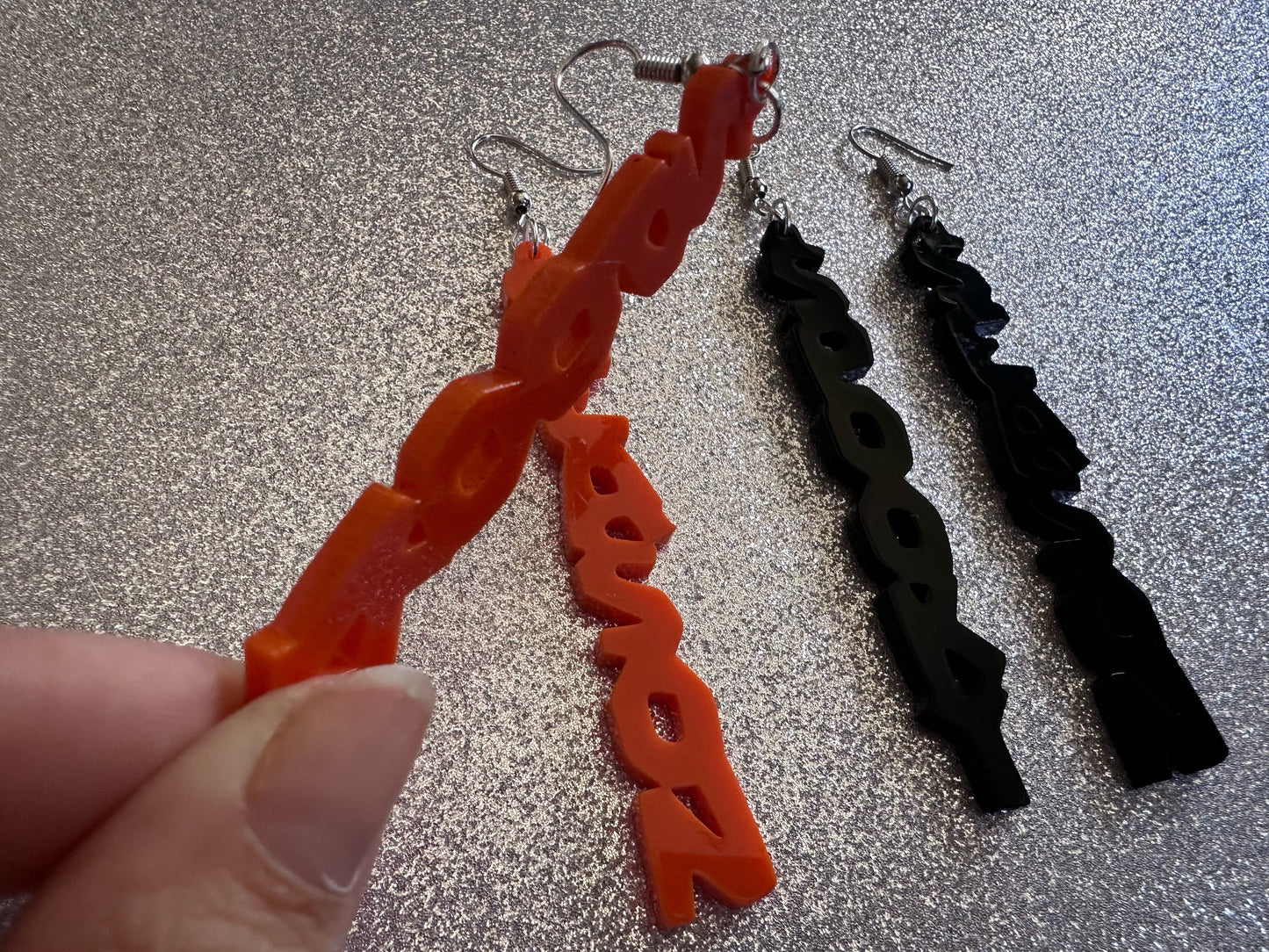 Spooky Season Earrings: Laser Cut Acrylic Halloween Text, Black, Orange, Scary, Spooktastic, Best Gifts for Her/Him/Them