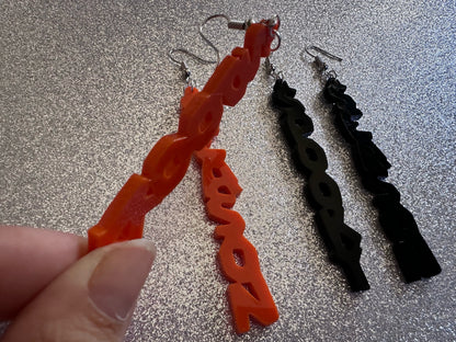 Spooky Season Earrings: Laser Cut Acrylic Halloween Text, Black, Orange, Scary, Spooktastic, Best Gifts for Her/Him/Them