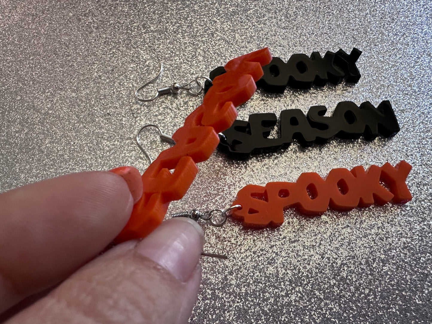 Spooky Season Earrings: Laser Cut Acrylic Halloween Text, Black, Orange, Scary, Spooktastic, Best Gifts for Her/Him/Them