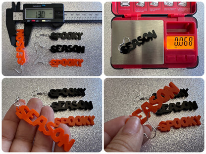 Spooky Season Earrings: Laser Cut Acrylic Halloween Text, Black, Orange, Scary, Spooktastic, Best Gifts for Her/Him/Them