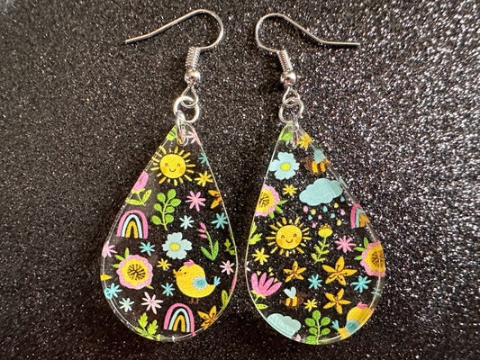 Spring Earrings: Laser Cut Acrylic Earrings, Rain, Birds, Flowers, Rainbows, Summer, Fun, Hearts, Sun, Weather, Best Gifts for Her/Him/Them