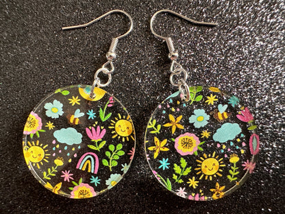 Spring Earrings: Laser Cut Acrylic Earrings, Rain, Birds, Flowers, Rainbows, Summer, Fun, Hearts, Sun, Weather, Best Gifts for Her/Him/Them