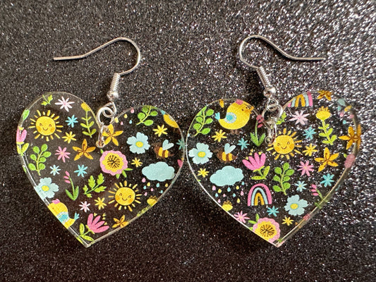 Spring Earrings: Laser Cut Acrylic Earrings, Rain, Birds, Flowers, Rainbows, Summer, Fun, Hearts, Sun, Weather, Best Gifts for Her/Him/Them