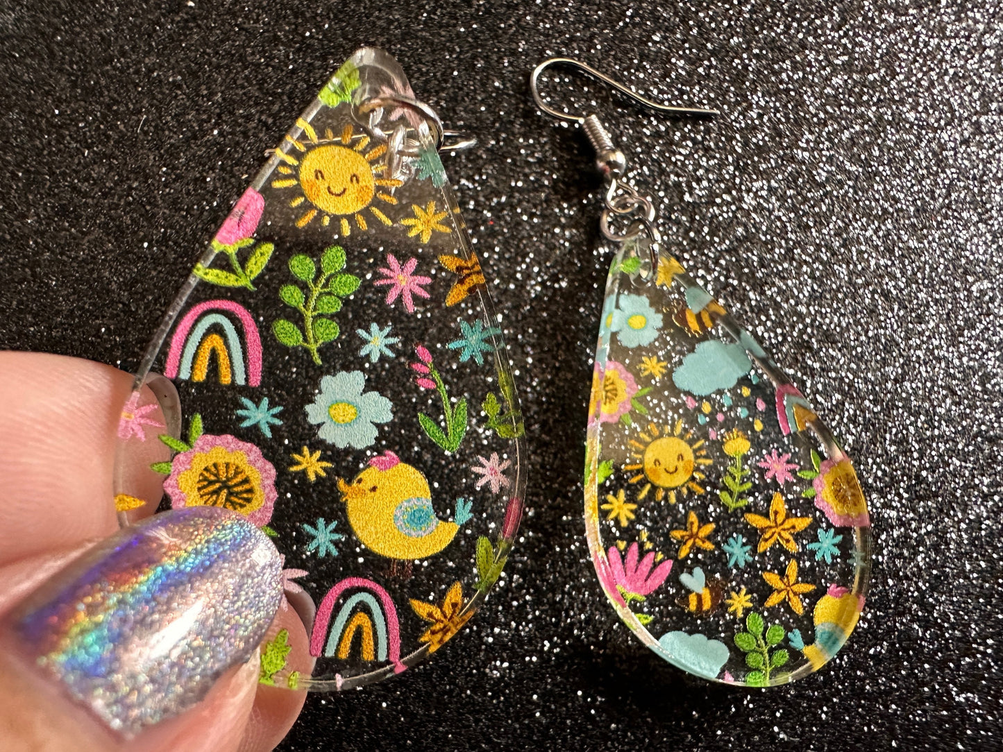 Spring Earrings: Laser Cut Acrylic Earrings, Rain, Birds, Flowers, Rainbows, Summer, Fun, Hearts, Sun, Weather, Best Gifts for Her/Him/Them