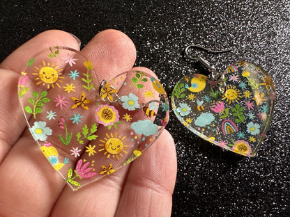 Spring Earrings: Laser Cut Acrylic Earrings, Rain, Birds, Flowers, Rainbows, Summer, Fun, Hearts, Sun, Weather, Best Gifts for Her/Him/Them