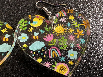 Spring Earrings: Laser Cut Acrylic Earrings, Rain, Birds, Flowers, Rainbows, Summer, Fun, Hearts, Sun, Weather, Best Gifts for Her/Him/Them