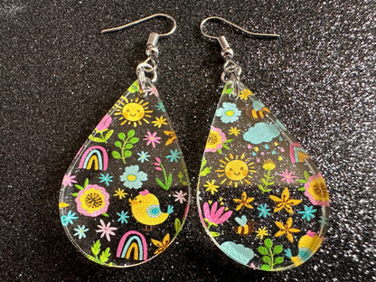 Spring Earrings: Laser Cut Acrylic Earrings, Rain, Birds, Flowers, Rainbows, Summer, Fun, Hearts, Sun, Weather, Best Gifts for Her/Him/Them