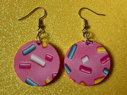 Sprinkles Earrings: Laser Cut Acrylic Sprinkles, Donut Donuts, Dessert, Cake, Ice Cream, Bakery, Food, Pink, Best Gifts for Her/Him/Them