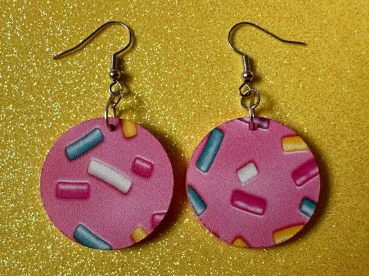 Sprinkles Earrings: Laser Cut Acrylic Sprinkles, Donut Donuts, Dessert, Cake, Ice Cream, Bakery, Food, Pink, Best Gifts for Her/Him/Them