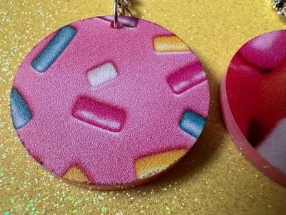 Sprinkles Earrings: Laser Cut Acrylic Sprinkles, Donut Donuts, Dessert, Cake, Ice Cream, Bakery, Food, Pink, Best Gifts for Her/Him/Them