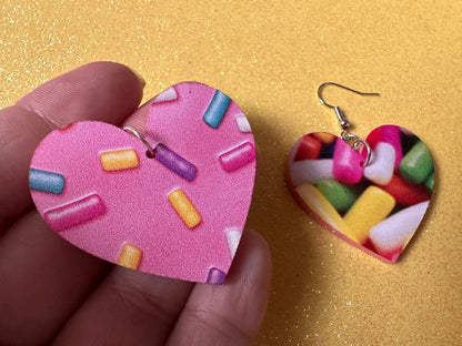 Sprinkles Earrings: Laser Cut Acrylic Sprinkles, Donut Donuts, Dessert, Cake, Ice Cream, Bakery, Food, Pink, Best Gifts for Her/Him/Them