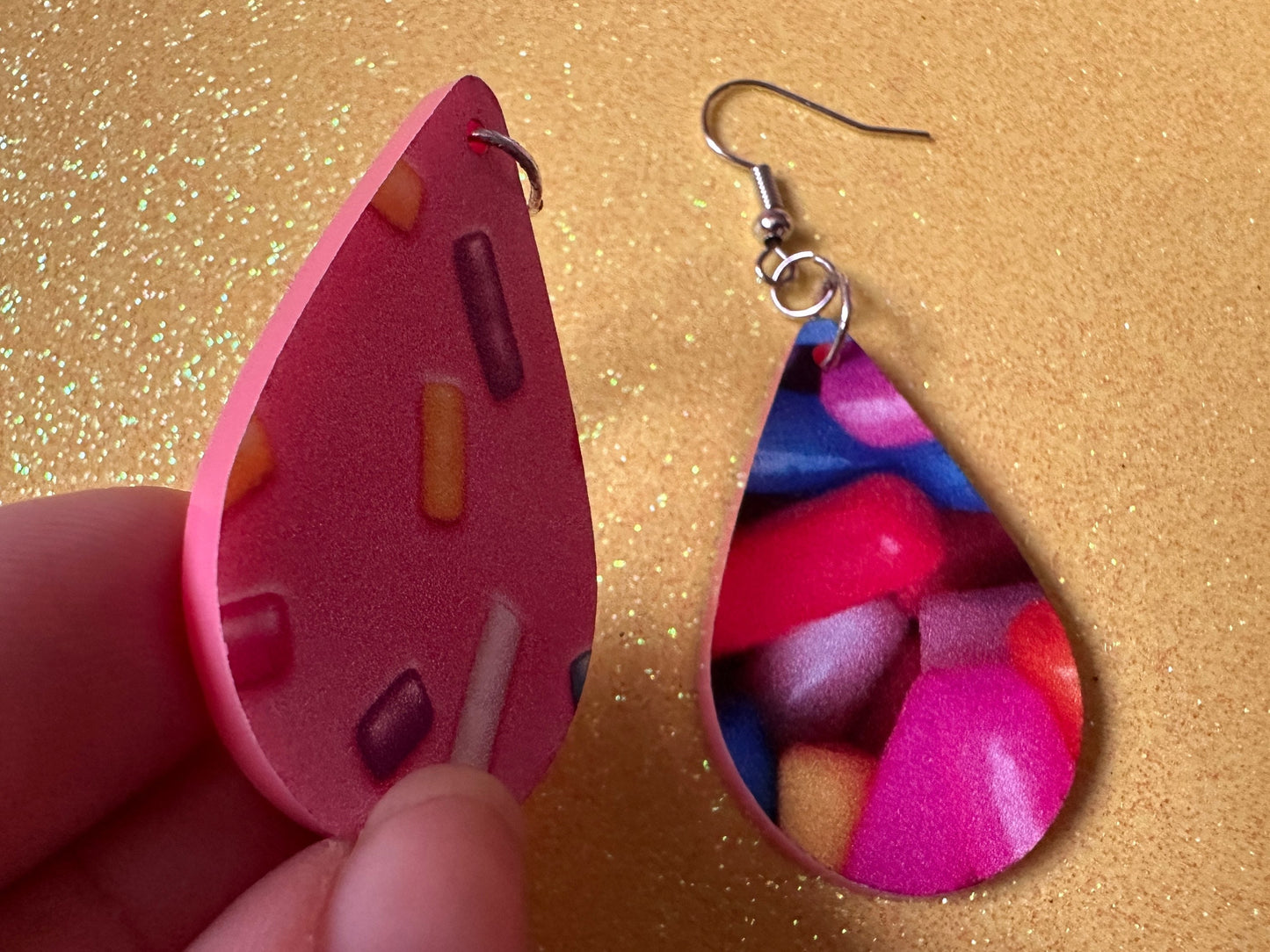 Sprinkles Earrings: Laser Cut Acrylic Sprinkles, Donut Donuts, Dessert, Cake, Ice Cream, Bakery, Food, Pink, Best Gifts for Her/Him/Them