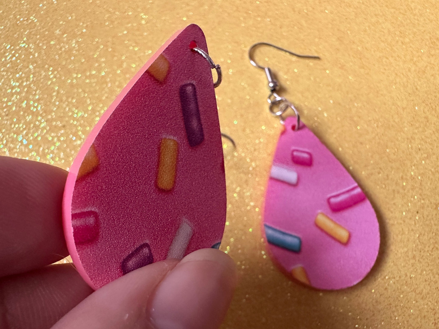 Sprinkles Earrings: Laser Cut Acrylic Sprinkles, Donut Donuts, Dessert, Cake, Ice Cream, Bakery, Food, Pink, Best Gifts for Her/Him/Them