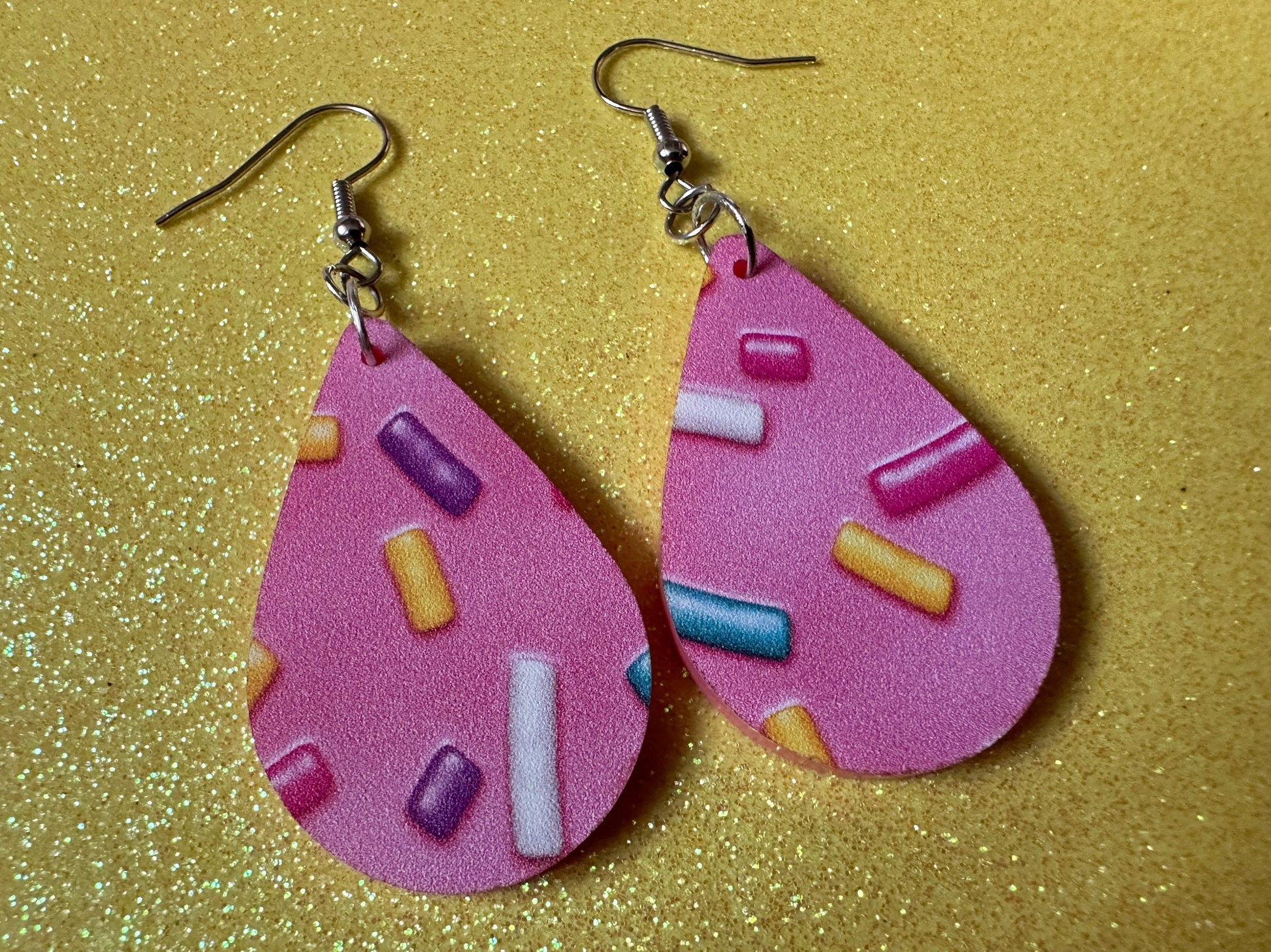 Sprinkles Earrings: Laser Cut Acrylic Sprinkles, Donut Donuts, Dessert, Cake, Ice Cream, Bakery, Food, Pink, Best Gifts for Her/Him/Them