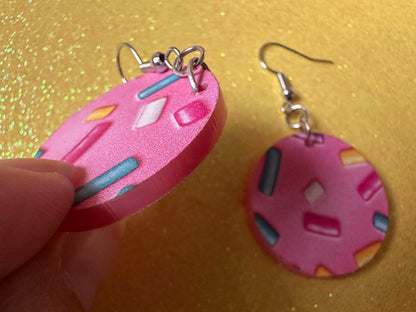 Sprinkles Earrings: Laser Cut Acrylic Sprinkles, Donut Donuts, Dessert, Cake, Ice Cream, Bakery, Food, Pink, Best Gifts for Her/Him/Them