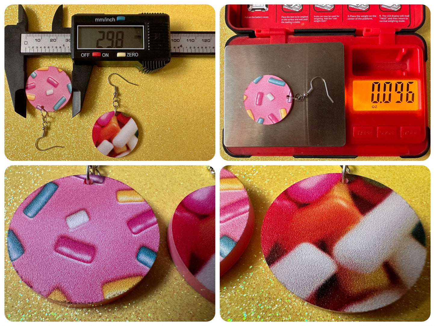 Sprinkles Earrings: Laser Cut Acrylic Sprinkles, Donut Donuts, Dessert, Cake, Ice Cream, Bakery, Food, Pink, Best Gifts for Her/Him/Them