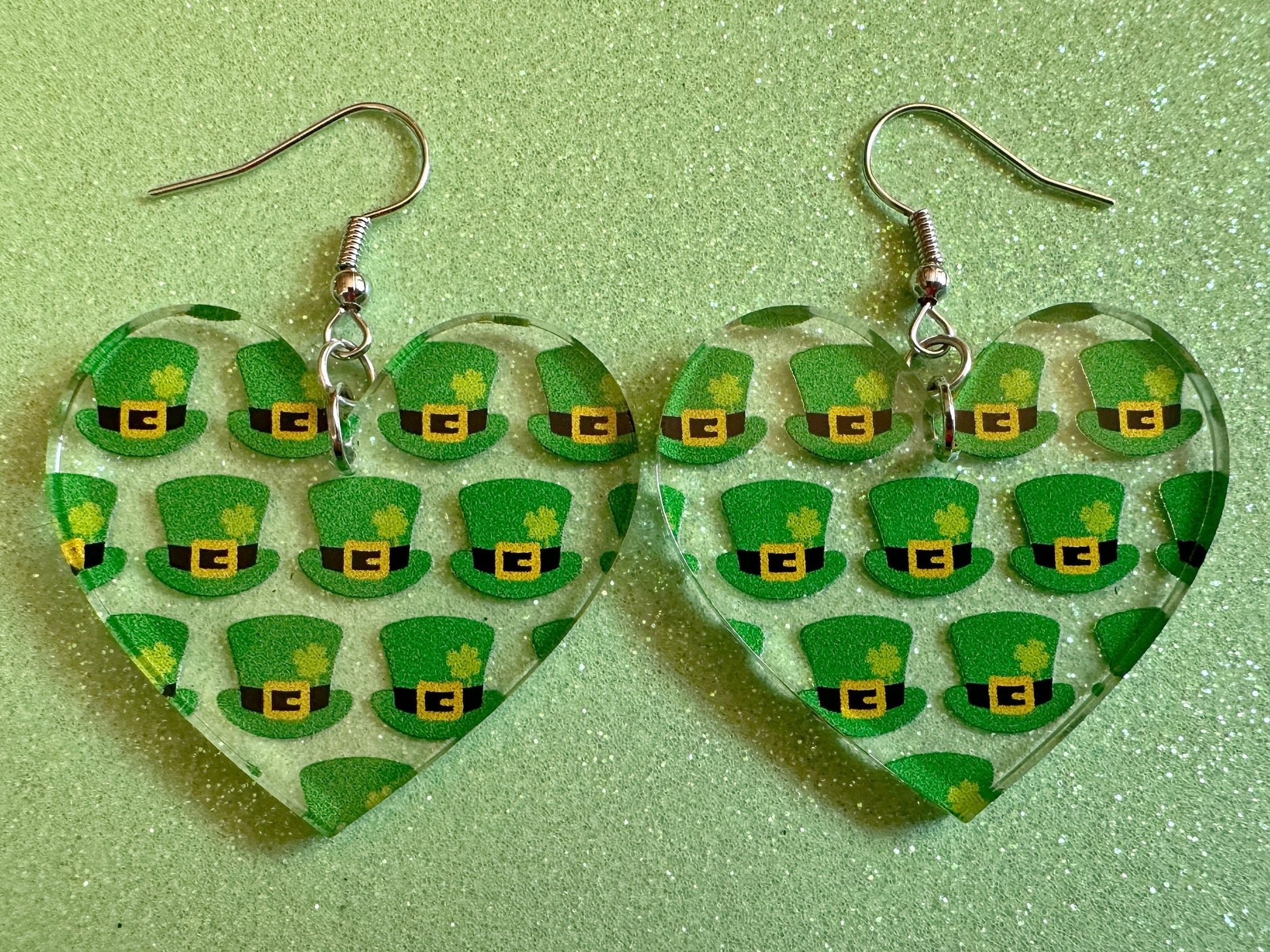 St. Patrick's Day Earrings: Laser Cut Acrylic Green Hat Earrings, Four Leaf Clover, Lucky, Leprechaun, Irish, Best Gifts for Her/Him/Them