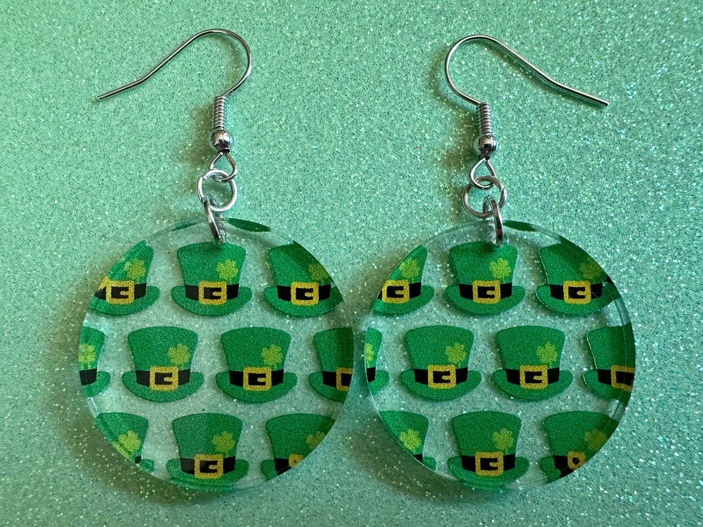 St. Patrick's Day Earrings: Laser Cut Acrylic Green Hat Earrings, Four Leaf Clover, Lucky, Leprechaun, Irish, Best Gifts for Her/Him/Them