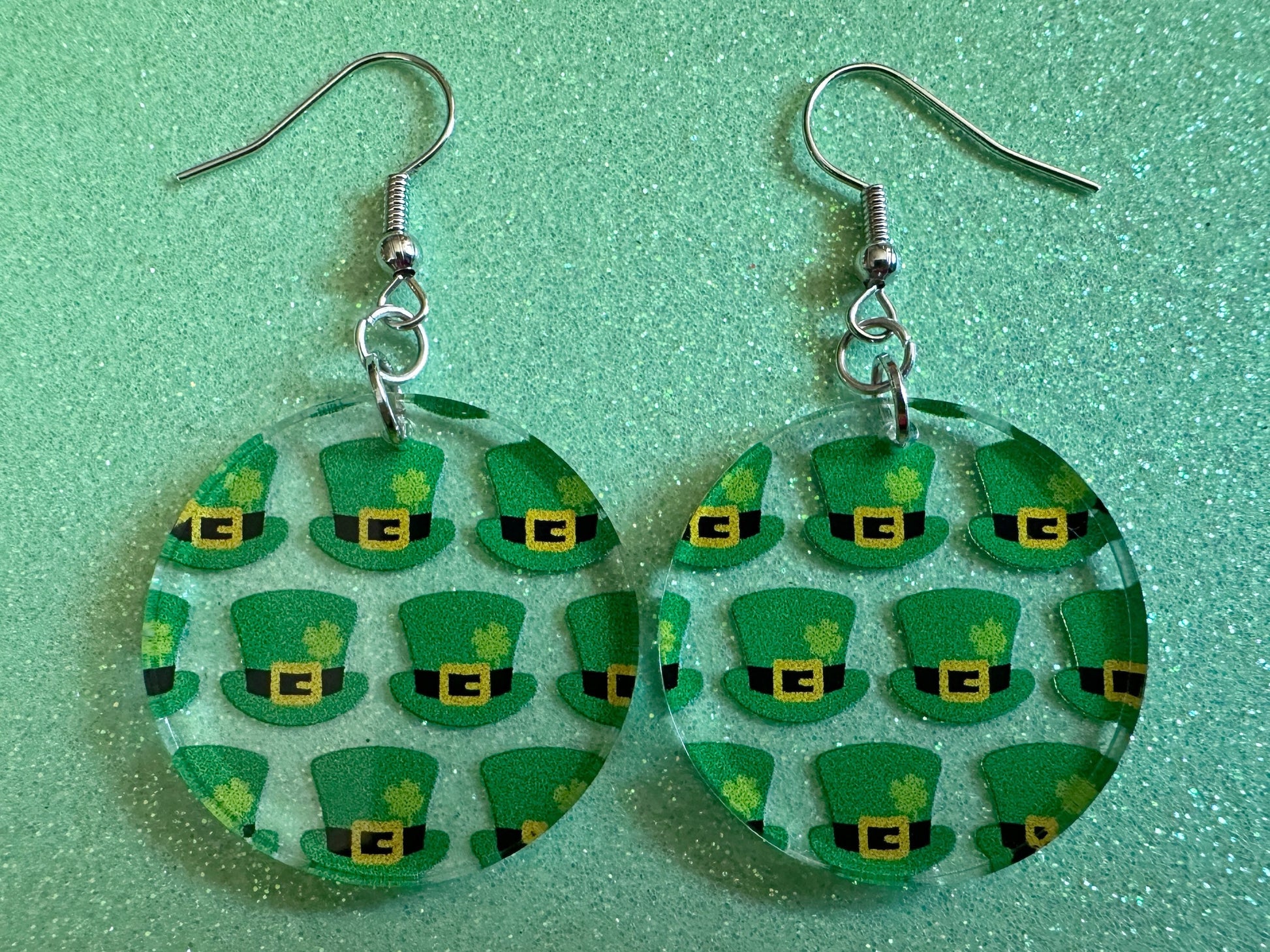 St. Patrick's Day Earrings: Laser Cut Acrylic Green Hat Earrings, Four Leaf Clover, Lucky, Leprechaun, Irish, Best Gifts for Her/Him/Them