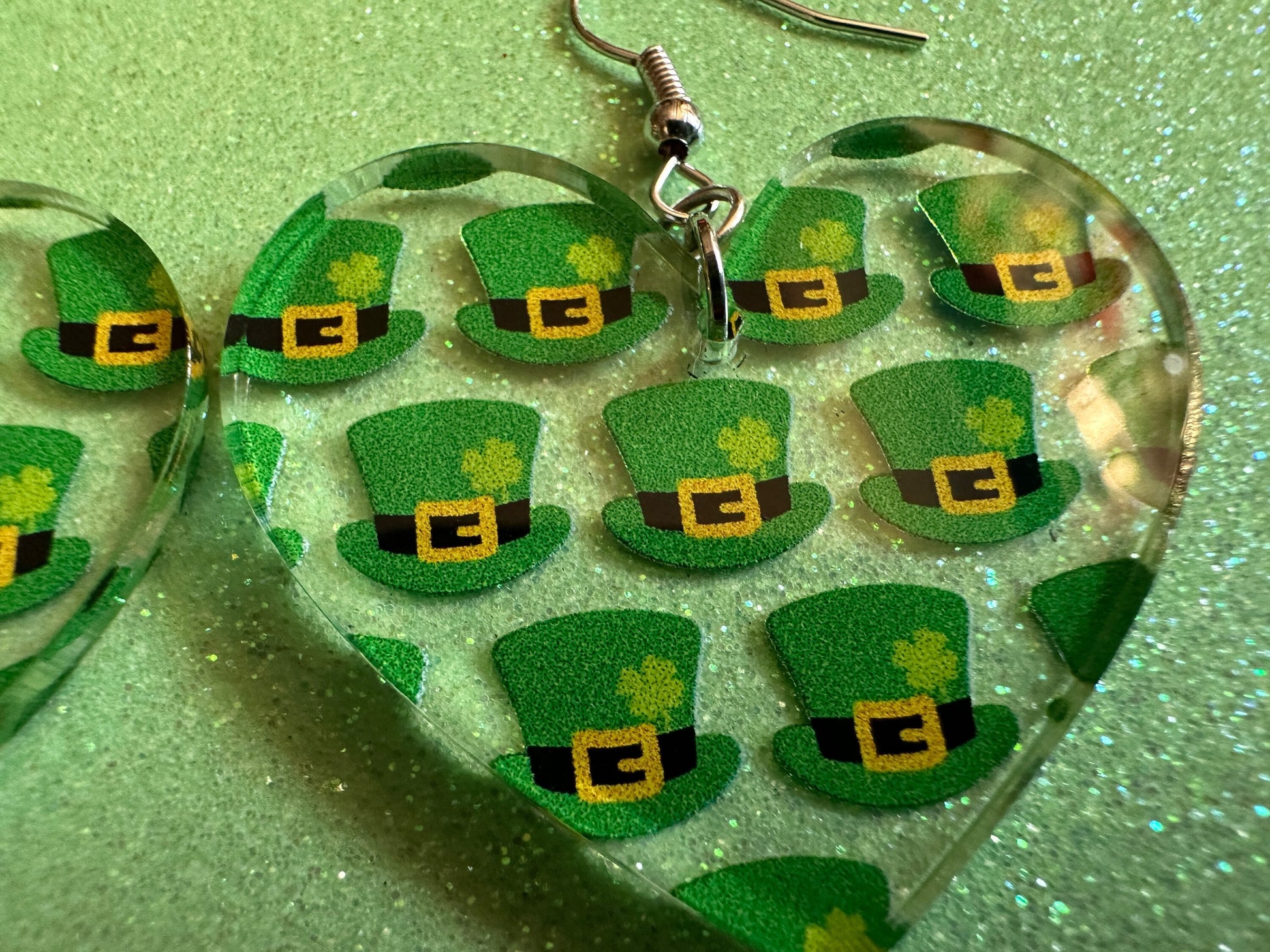 St. Patrick's Day Earrings: Laser Cut Acrylic Green Hat Earrings, Four Leaf Clover, Lucky, Leprechaun, Irish, Best Gifts for Her/Him/Them