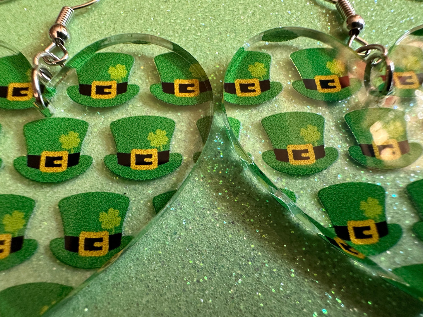 St. Patrick's Day Earrings: Laser Cut Acrylic Green Hat Earrings, Four Leaf Clover, Lucky, Leprechaun, Irish, Best Gifts for Her/Him/Them