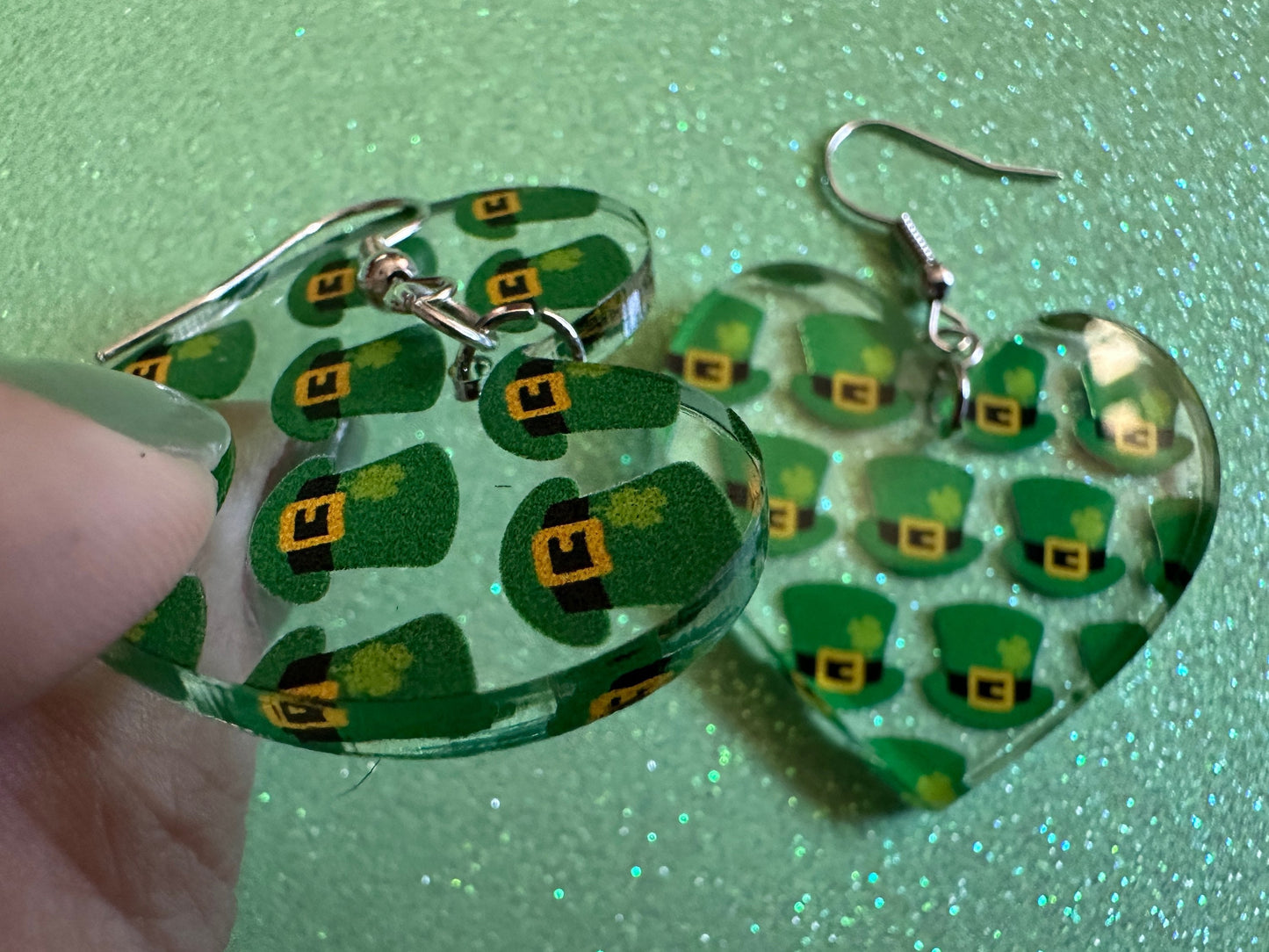 St. Patrick's Day Earrings: Laser Cut Acrylic Green Hat Earrings, Four Leaf Clover, Lucky, Leprechaun, Irish, Best Gifts for Her/Him/Them
