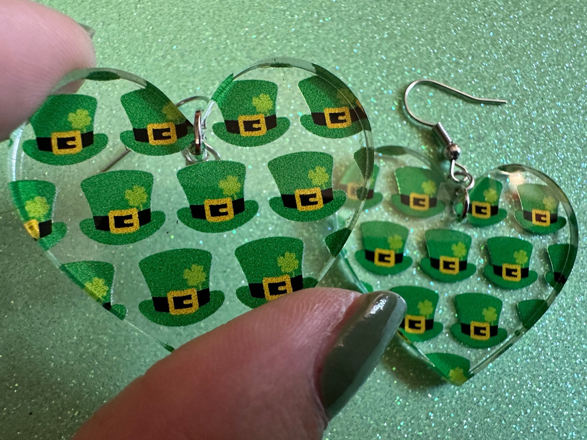 St. Patrick's Day Earrings: Laser Cut Acrylic Green Hat Earrings, Four Leaf Clover, Lucky, Leprechaun, Irish, Best Gifts for Her/Him/Them