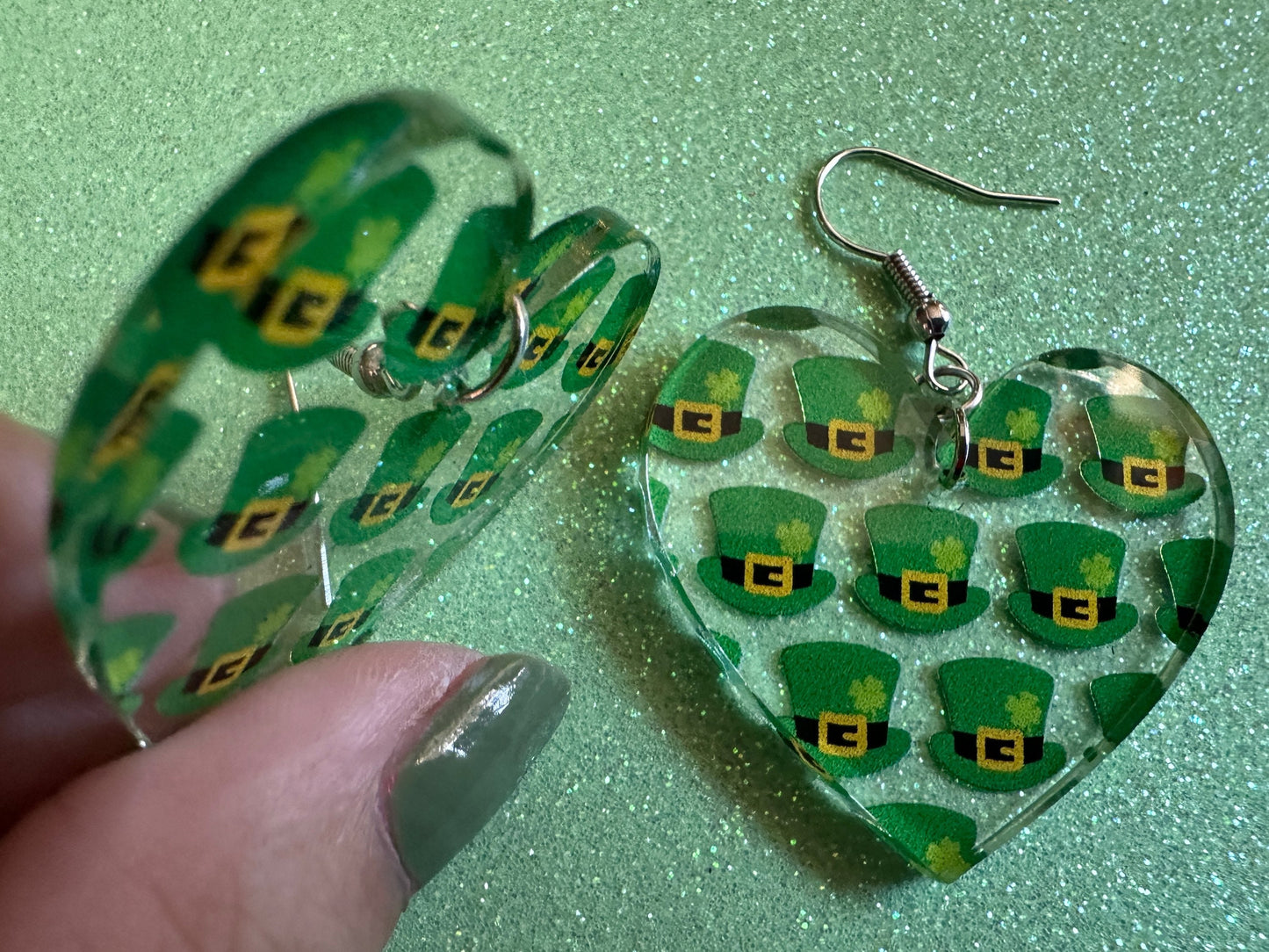St. Patrick's Day Earrings: Laser Cut Acrylic Green Hat Earrings, Four Leaf Clover, Lucky, Leprechaun, Irish, Best Gifts for Her/Him/Them