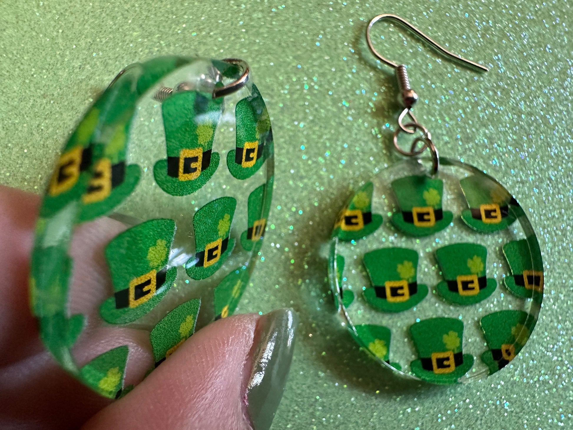 St. Patrick's Day Earrings: Laser Cut Acrylic Green Hat Earrings, Four Leaf Clover, Lucky, Leprechaun, Irish, Best Gifts for Her/Him/Them
