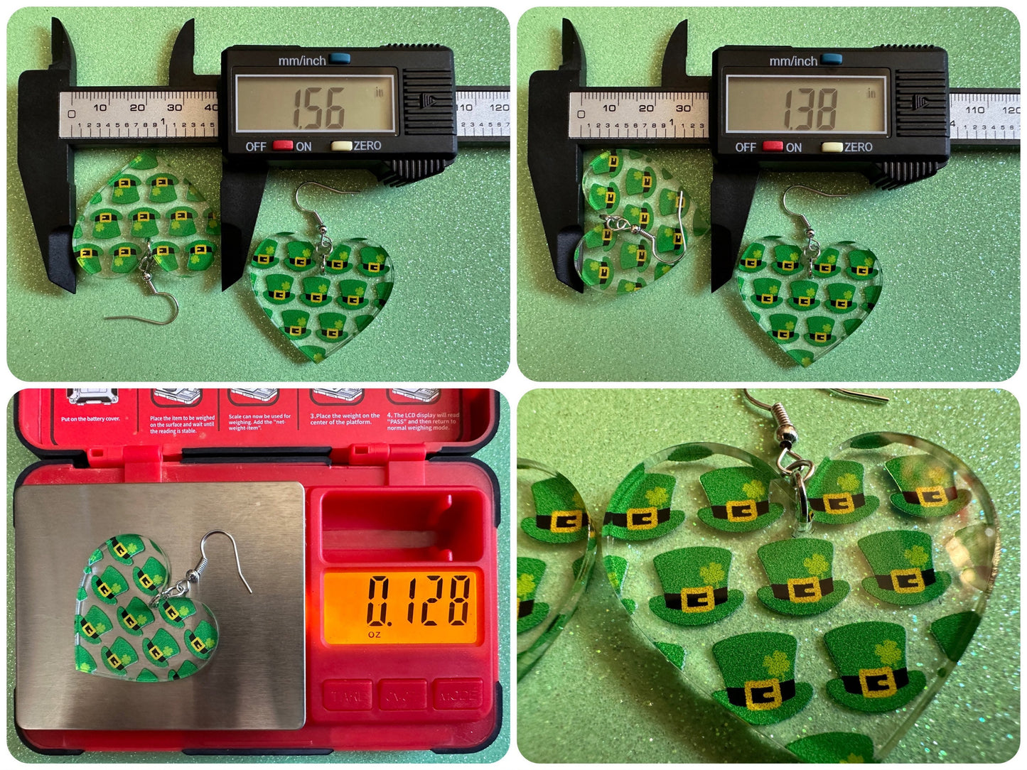 St. Patrick's Day Earrings: Laser Cut Acrylic Green Hat Earrings, Four Leaf Clover, Lucky, Leprechaun, Irish, Best Gifts for Her/Him/Them