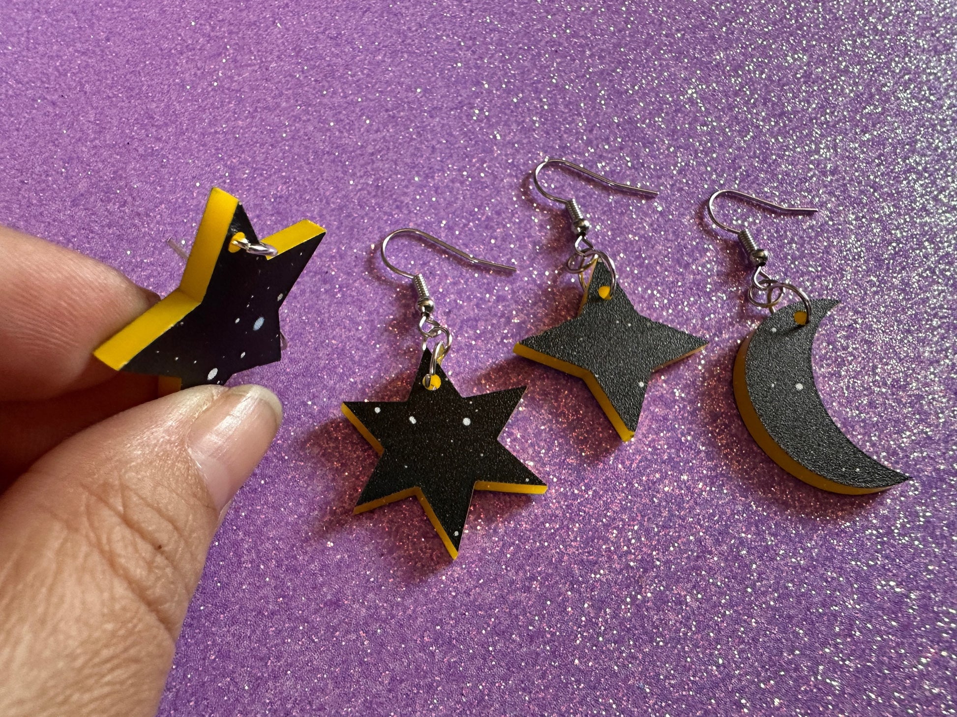 Star & Moon Earrings: Laser Cut Acrylic Stars, Magic, Night Sky, Moons, Astrology, Astronomy, Space Themed, Best Gifts for Her/Him/Them