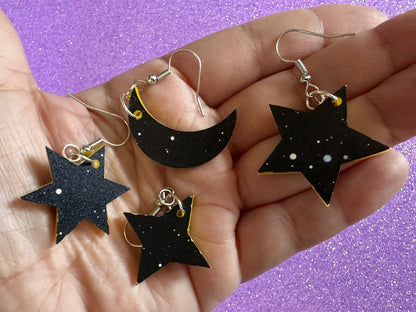 Star & Moon Earrings: Laser Cut Acrylic Stars, Magic, Night Sky, Moons, Astrology, Astronomy, Space Themed, Best Gifts for Her/Him/Them