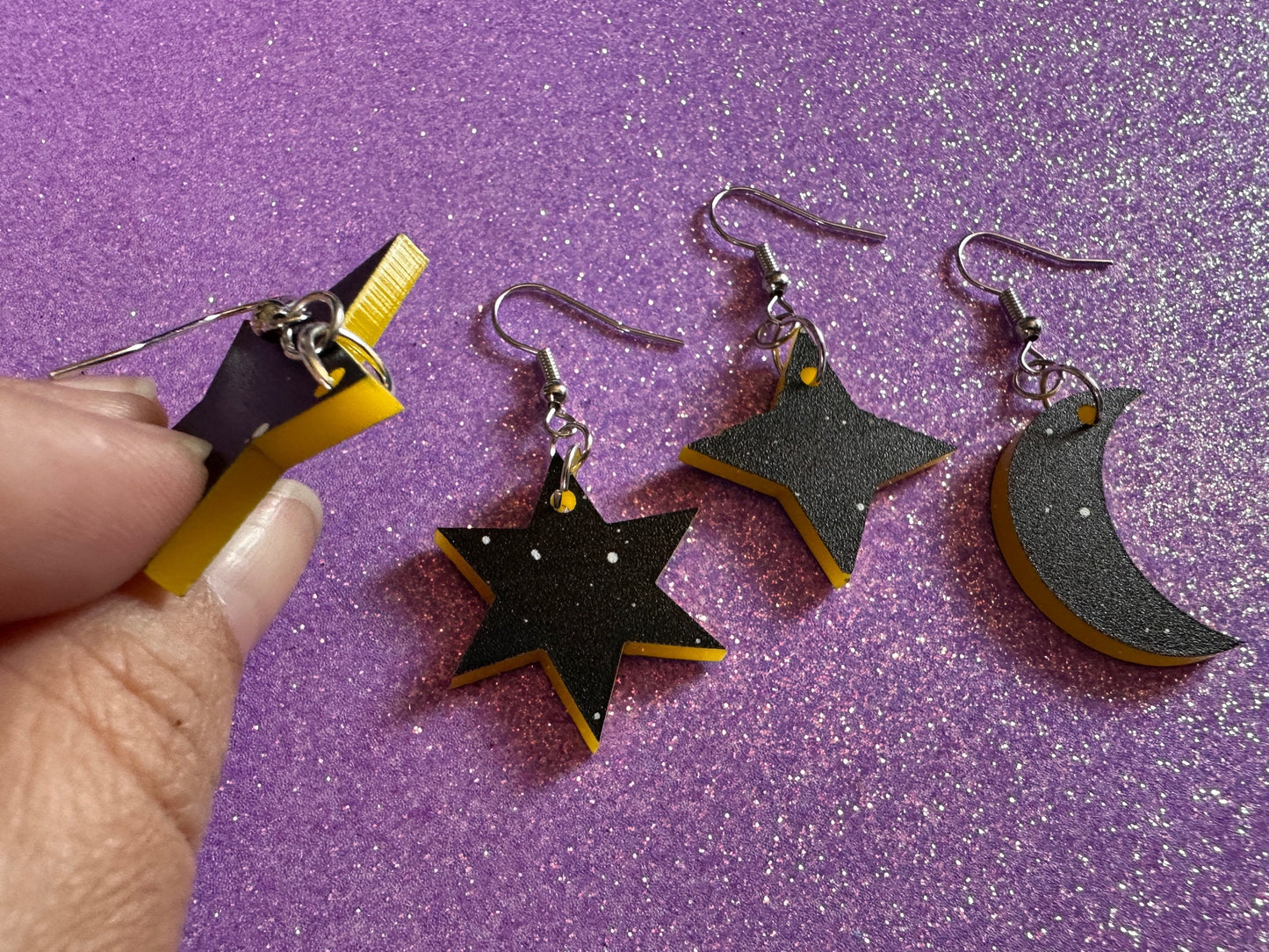 Star & Moon Earrings: Laser Cut Acrylic Stars, Magic, Night Sky, Moons, Astrology, Astronomy, Space Themed, Best Gifts for Her/Him/Them
