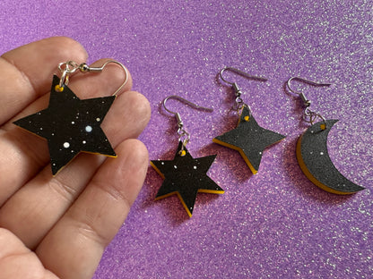 Star & Moon Earrings: Laser Cut Acrylic Stars, Magic, Night Sky, Moons, Astrology, Astronomy, Space Themed, Best Gifts for Her/Him/Them