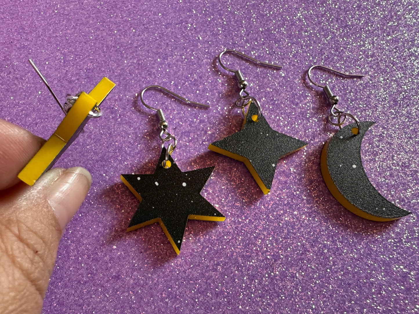 Star & Moon Earrings: Laser Cut Acrylic Stars, Magic, Night Sky, Moons, Astrology, Astronomy, Space Themed, Best Gifts for Her/Him/Them