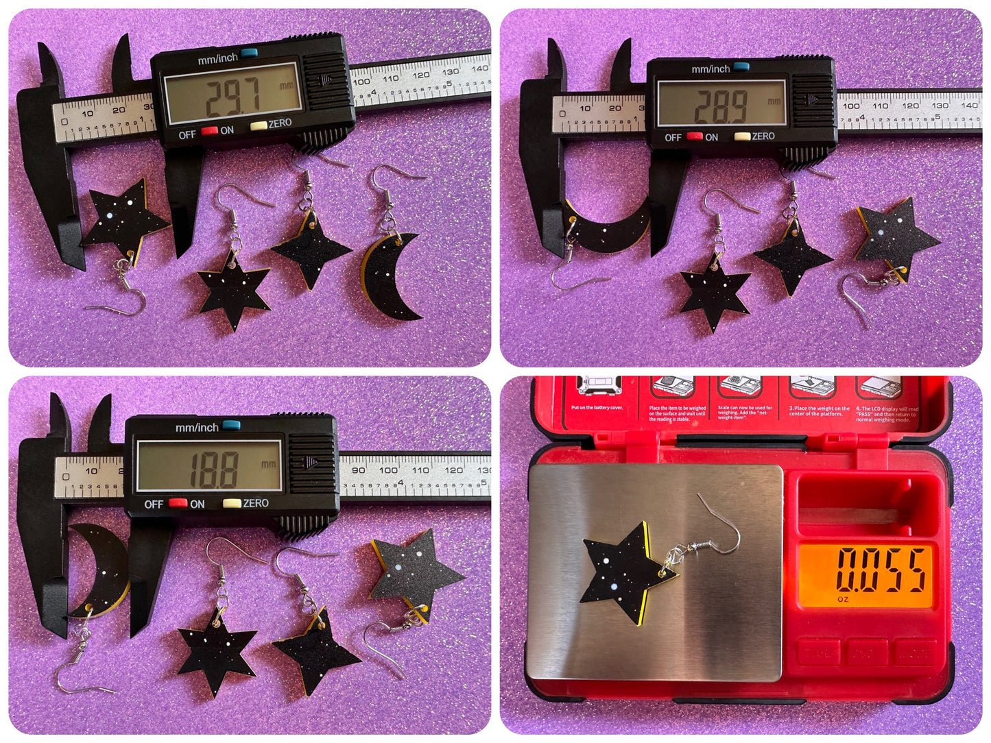 Star & Moon Earrings: Laser Cut Acrylic Stars, Magic, Night Sky, Moons, Astrology, Astronomy, Space Themed, Best Gifts for Her/Him/Them