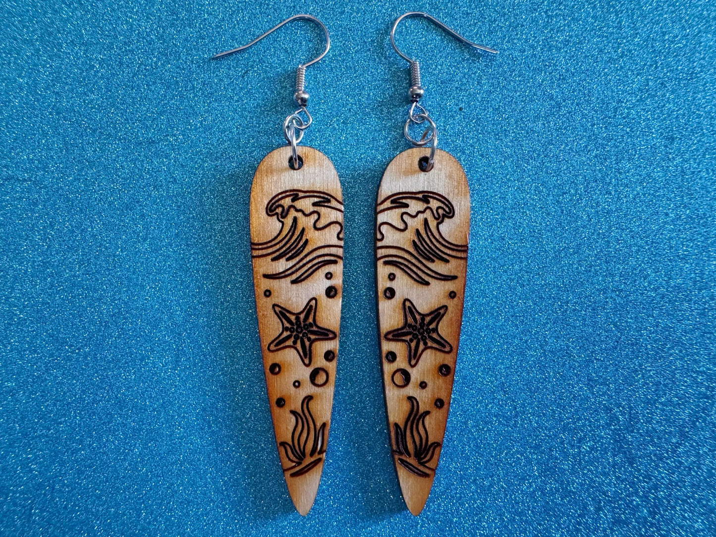 Starfish Earrings: Laser Cut Wood Sea Creature, Waves, Ocean, Seaweed, Diving, Tropical Dive, Hawaii, Aquatic, Best Gifts for Her/Him/Them