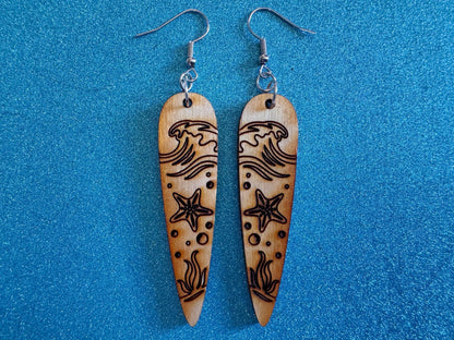 Starfish Earrings: Laser Cut Wood Sea Creature, Waves, Ocean, Seaweed, Diving, Tropical Dive, Hawaii, Aquatic, Best Gifts for Her/Him/Them