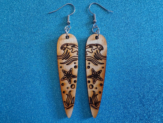 Starfish Earrings: Laser Cut Wood Sea Creature, Waves, Ocean, Seaweed, Diving, Tropical Dive, Hawaii, Aquatic, Best Gifts for Her/Him/Them
