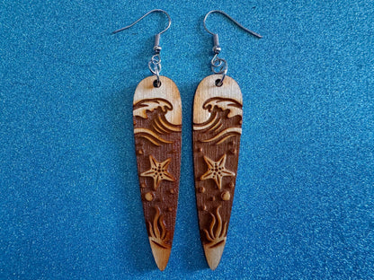 Starfish Earrings: Laser Cut Wood Sea Creature, Waves, Ocean, Seaweed, Diving, Tropical Dive, Hawaii, Aquatic, Best Gifts for Her/Him/Them
