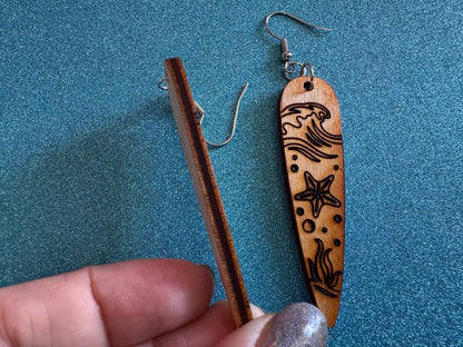 Starfish Earrings: Laser Cut Wood Sea Creature, Waves, Ocean, Seaweed, Diving, Tropical Dive, Hawaii, Aquatic, Best Gifts for Her/Him/Them